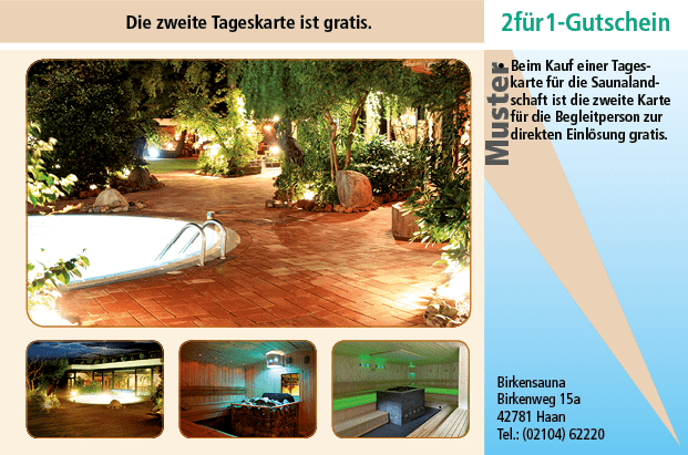 2 für 1 Gutschein-Ruhrgebiet-Sauna-Birkensauna-Haan